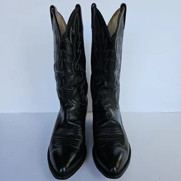Vtg Dan Post 110 J Black Western‎ Extra Wide Cowboy Boots Mens Sz 10 EW 1705